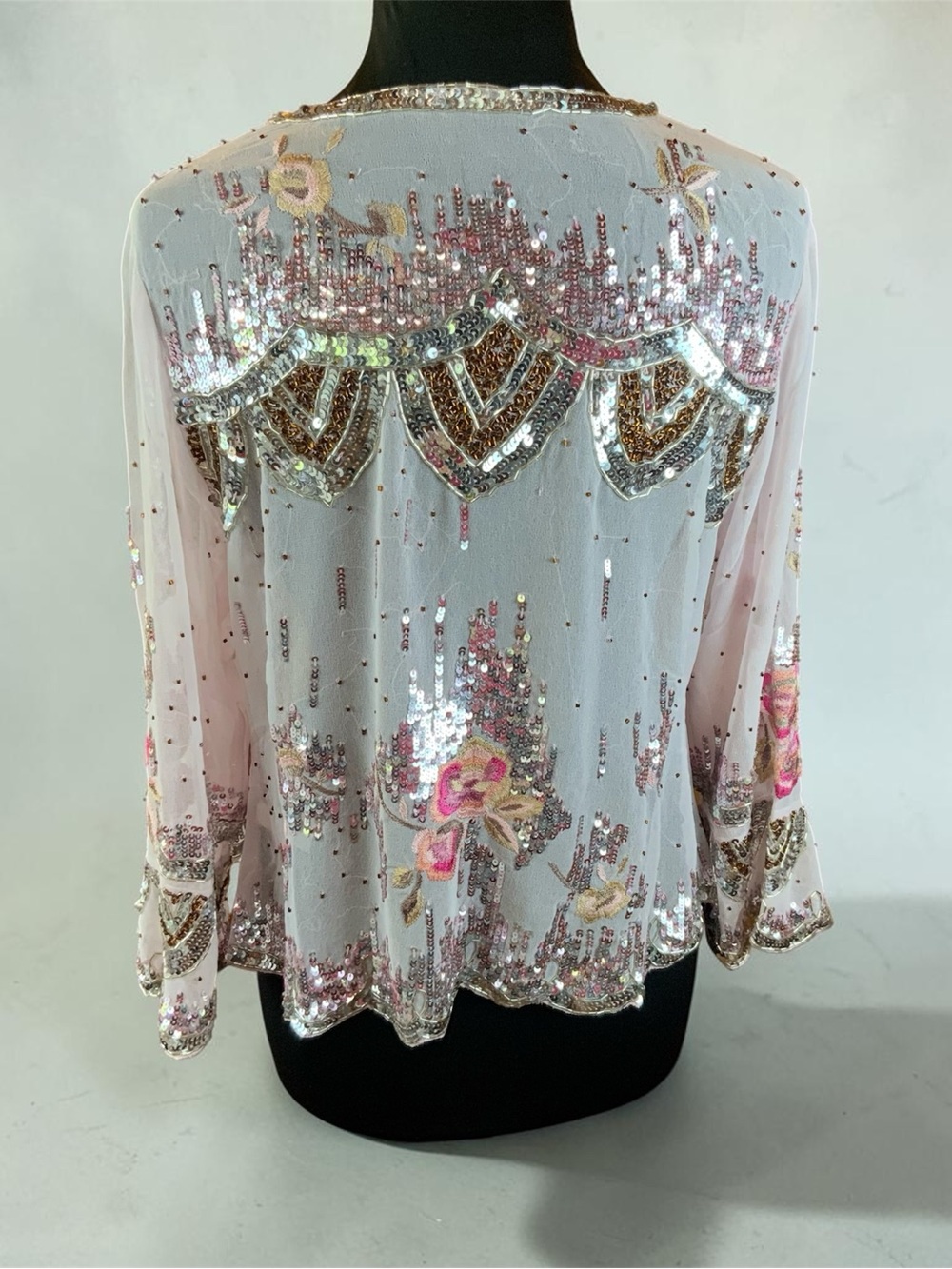 Embellished White Pink Gold Sequin Top Jacket As New Vintage style - Picture 2 of 5